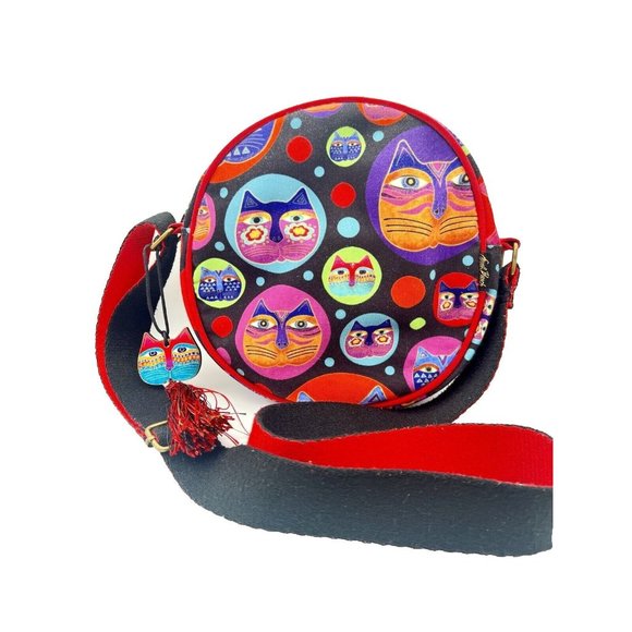Laurel Burch Handbags - Laurel Burch Feline Faces Round Crossbody Purse Bag Cats Kitty Multicolored